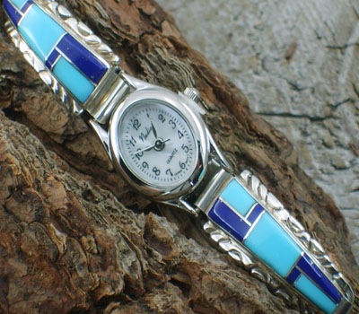Watchband Turquoise & Lapis Inlay Native American